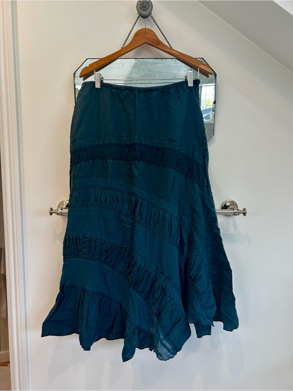 Anthropologie Fei Women's Navy Midi Ruffle Skirt - Lightweight Flow